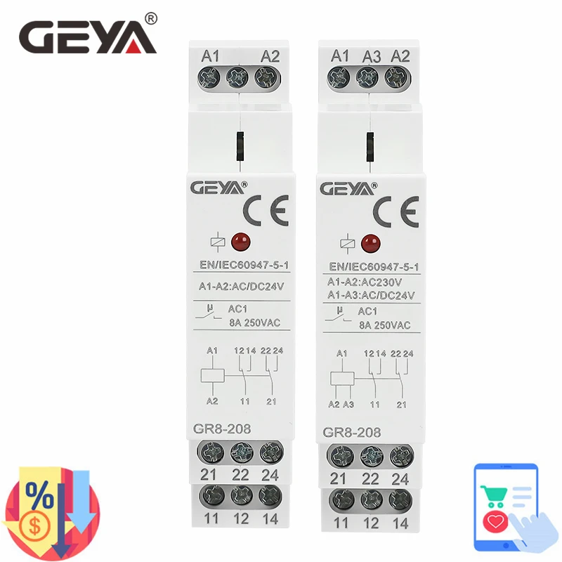 Shelly Relay Module - GEYA GR8-208 เสริมรีเลย์สวิทช์กลาง 8A 2SPDT 12V