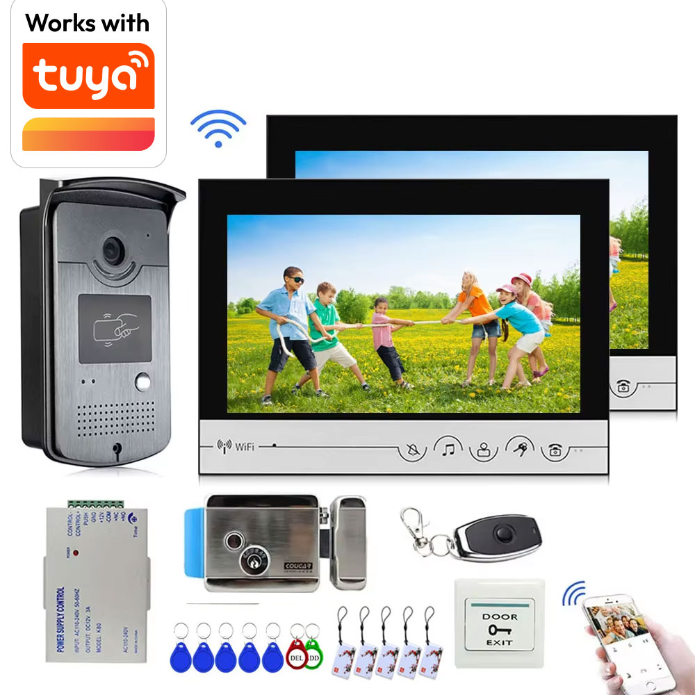 Smart Doorbell Wired - Tuya หน้าจอ WiFi ไร้สาย9นิ้วสีระบบควบคุมการเข้าถึงอินเตอร์คอมกล้องการ์ดแบบเหนี่ยวนำ
