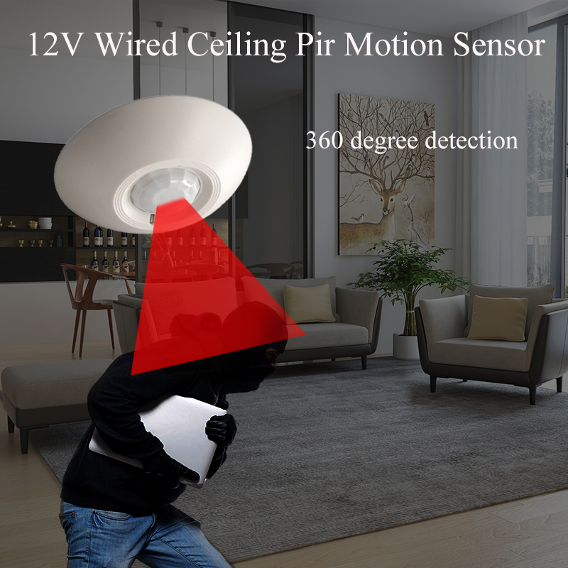 Motion Sensor Pir Wired - เซ็นเซอร์ตรวจจับความเคลื่อนไหวแบบมีสาย PIR 12V สำหรับติดตั้งบนเพดาน ตรวจจับการเคลื่อนไหวด้วยอินฟราเรด 360
