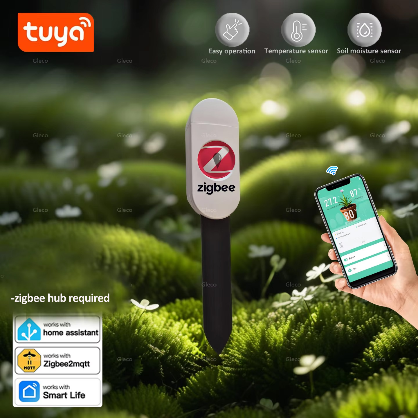 Home Automation Ideas - เครื่องวัดความชื้นในดิน Tuya Smart Life Zigbee พร้อมเซ็นเซอร์วัดอุณหภูมิ