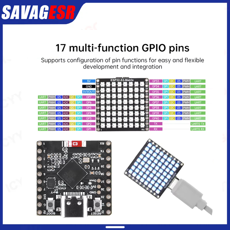 Rgb Led Matrix 8X8 - ESP32-S3 เมทริกซ์ WIFI บลูทูธ BLE5 มินิบอร์ดพัฒนา
