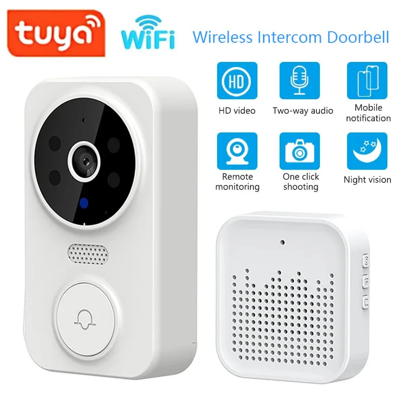 Smart Doorbell Wired - กริ่งประตูอัจฉริยะพร้อมกล้องวิดีโอไร้สาย WiFi ระบบอินเตอร์คอมภาพ รองรับการตรวจสอบระยะไกลผ่าน Tuya ใช้ได้ทั้งภายในและภายนอกอาคาร