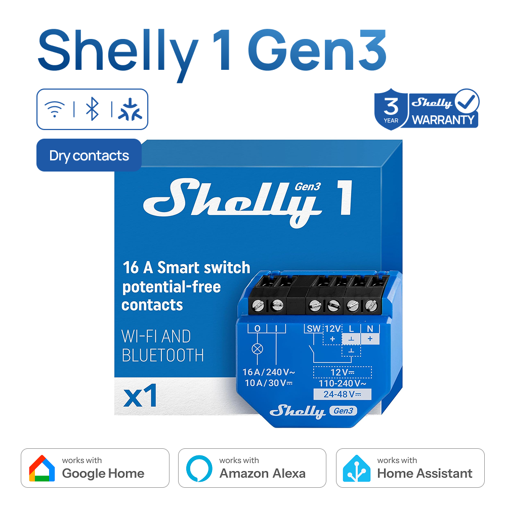 Shelly Relay Module - สวิตช์อัจฉริยะแบบไร้สาย Shelly 1 Gen3 รองรับ WiFi