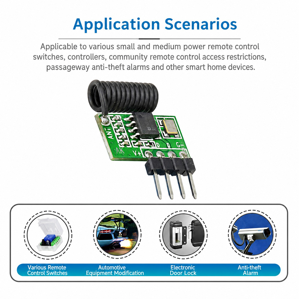 433Mhz Receiver Module - 315MHz/433MHz ซูเปอร์เฮเทอโรไดน์โมดูลรับสัญญาณ RF 3.3V-5.5V โมดูลรีโมทพร้อมเสาอากาศรีโมทคอนโทรลสำหรับอาร์ดูโน่