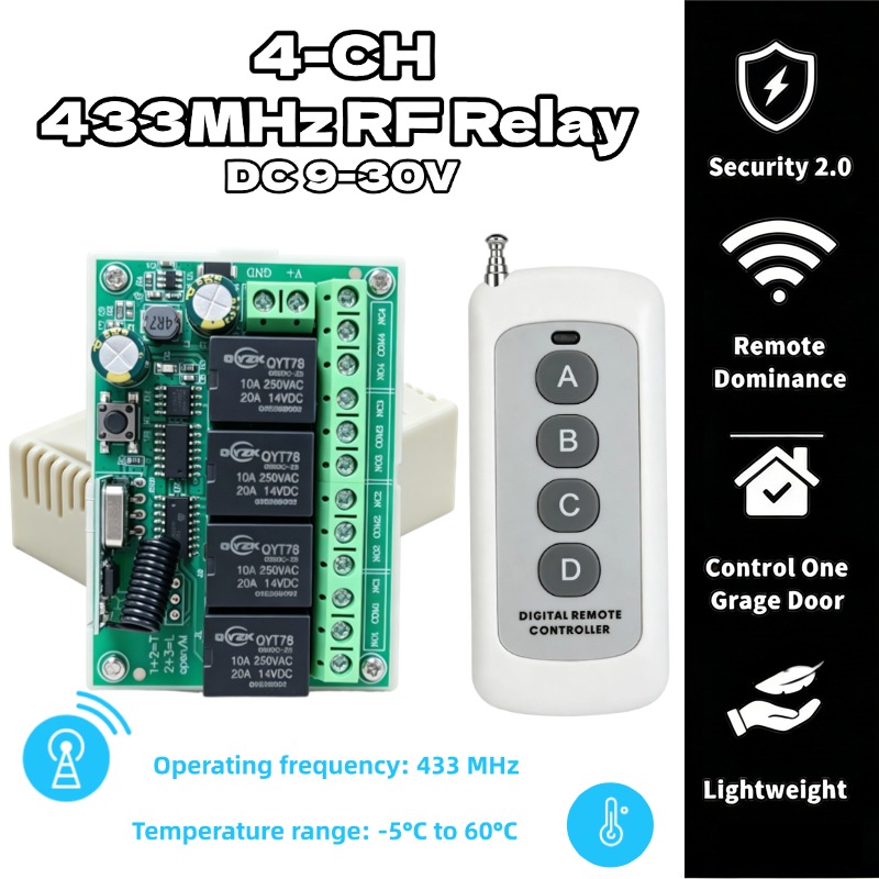 433Mhz Receiver Module - รีโมทคอนโทรลไร้สายอเนกประสงค์ DC 12V 4CH รีเลย์รับสัญญาณ พร้อมตัวส่งสัญญาณ