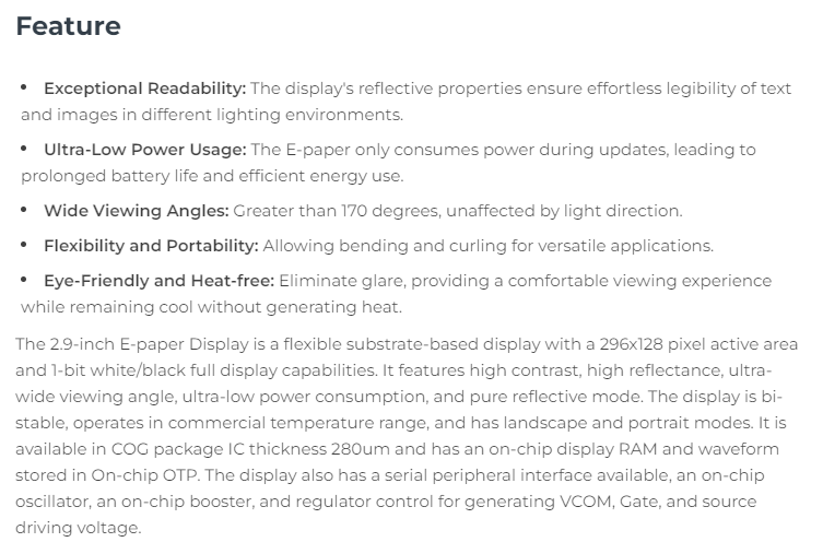 หน้าจอ E-Ink ขาวดำแบบยืดหยุ่นข - Display Epaper 2.9 บทวิจารณ์และราคา
